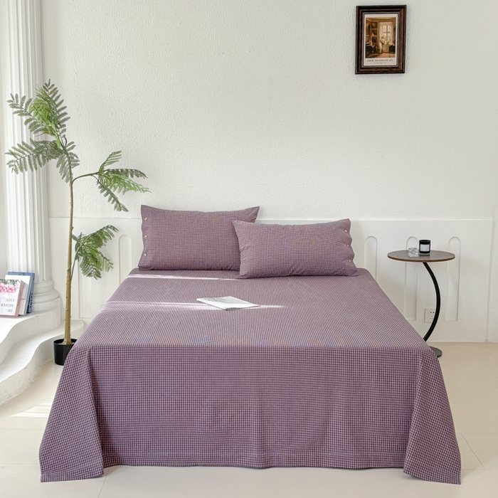 91家纺网 家纺一手货源 找家纺 织雅漫 2025春夏新款高端舒棉系列全棉纯棉100%棉细纱老粗布床单凉席席子 米格-紫