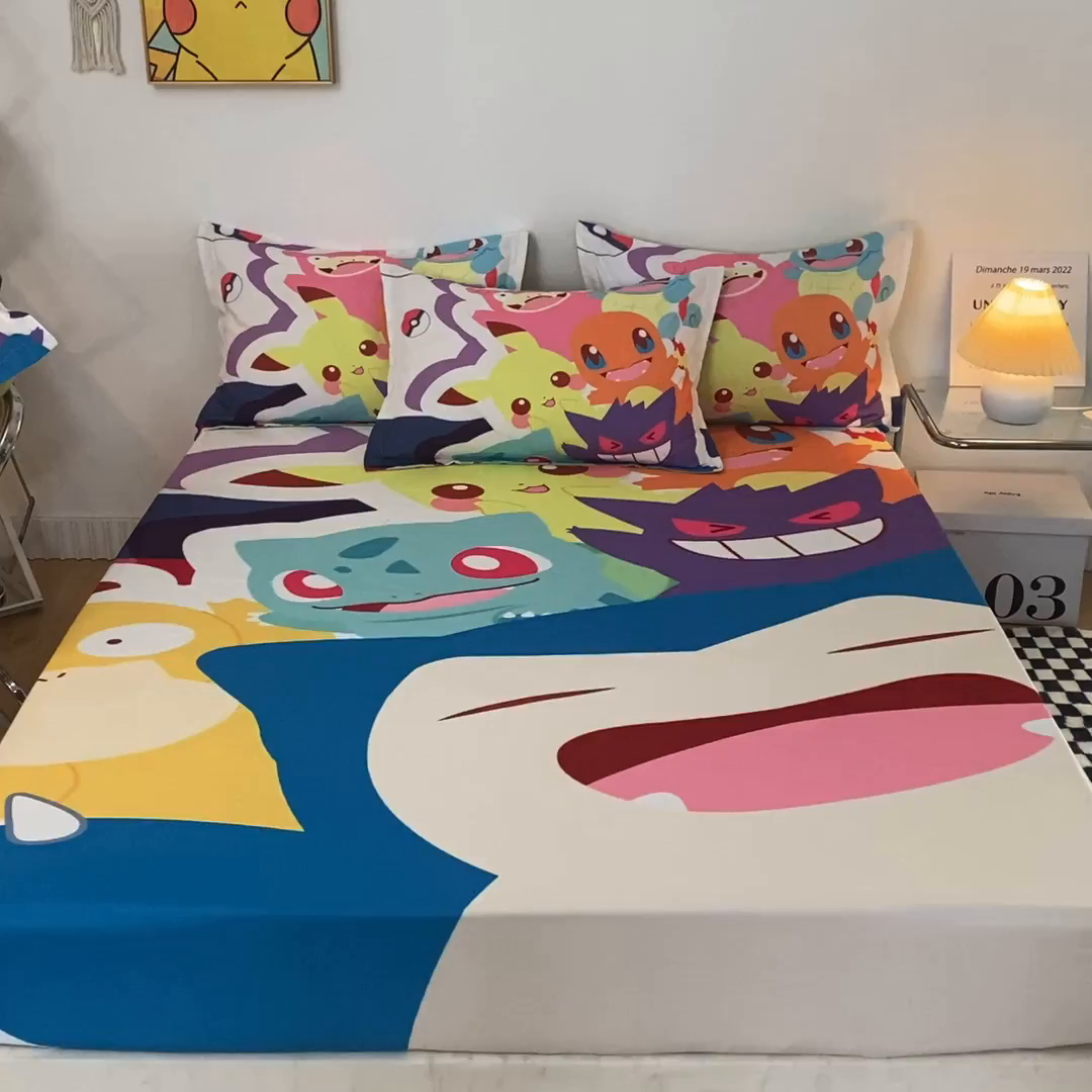 91家纺网 家纺一手货源 找家纺 一电 2024新款卡通床单床笠棕垫床套防尘罩席床垫保护套卡通儿童上下床床单床笠-第一批 嘻嘻皮卡丘