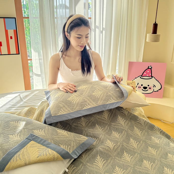 91家纺网 家纺一手货源 找家纺 棠薇家纺 2025新款简约包边款枕巾纯棉枕巾夹绵枕巾透气吸汗 麦穗枕巾