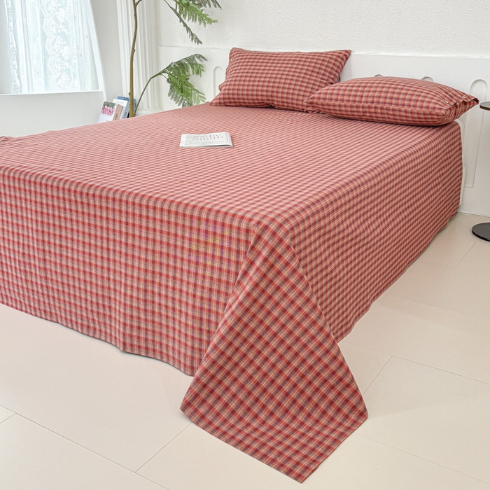 91家纺网 家纺一手货源 找家纺 织雅漫 2025春夏新款高端舒棉系列全棉纯棉100%棉细纱老粗布床单凉席席子 秋实-红