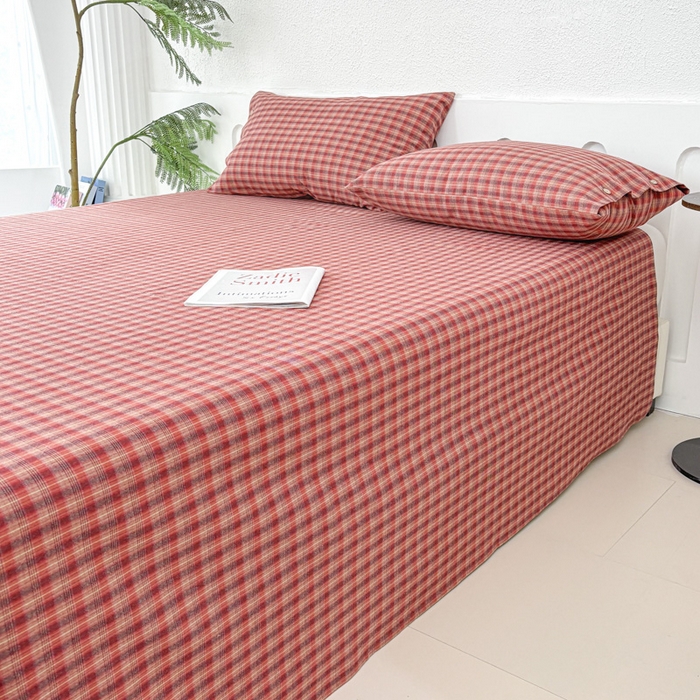 91家纺网 家纺一手货源 找家纺 织雅漫 2025春夏新款高端舒棉系列全棉纯棉100%棉细纱老粗布床单凉席席子 秋实-红