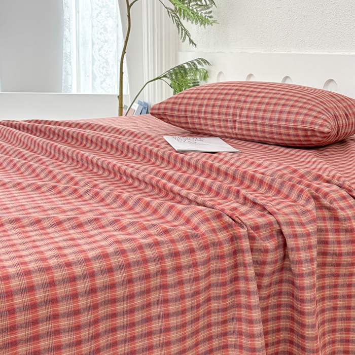 91家纺网 家纺一手货源 找家纺 织雅漫 2025春夏新款高端舒棉系列全棉纯棉100%棉细纱老粗布床单凉席席子 秋实-红