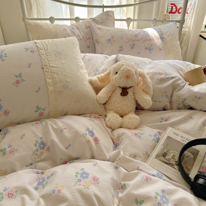 91家纺网 家纺一手货源 找家纺 花伞家居 2025新款A类韩系蕾丝花边云感木棉双层纱四件套（提供买家秀） 韩系锦朵