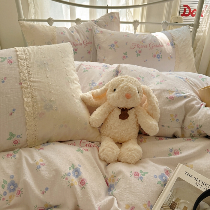 91家纺网 家纺一手货源 找家纺 花伞家居 2025新款A类韩系蕾丝花边云感木棉双层纱四件套（提供买家秀） 韩系锦朵