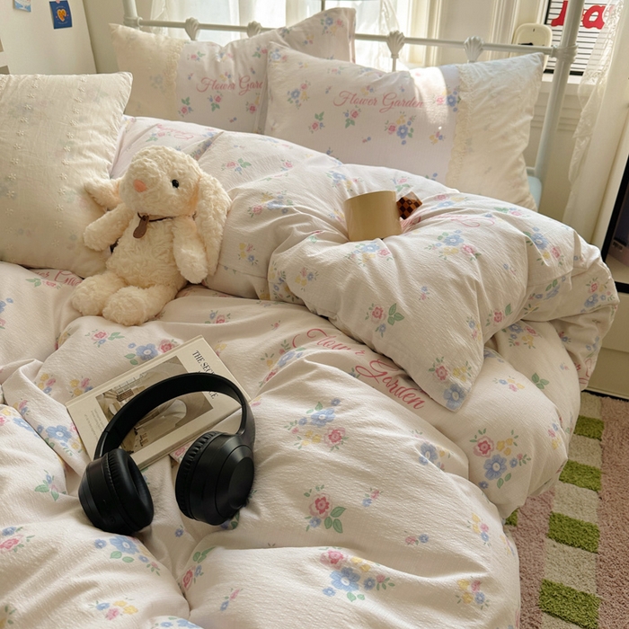 91家纺网 家纺一手货源 找家纺 花伞家居 2025新款A类韩系蕾丝花边云感木棉双层纱四件套（提供买家秀） 韩系锦朵