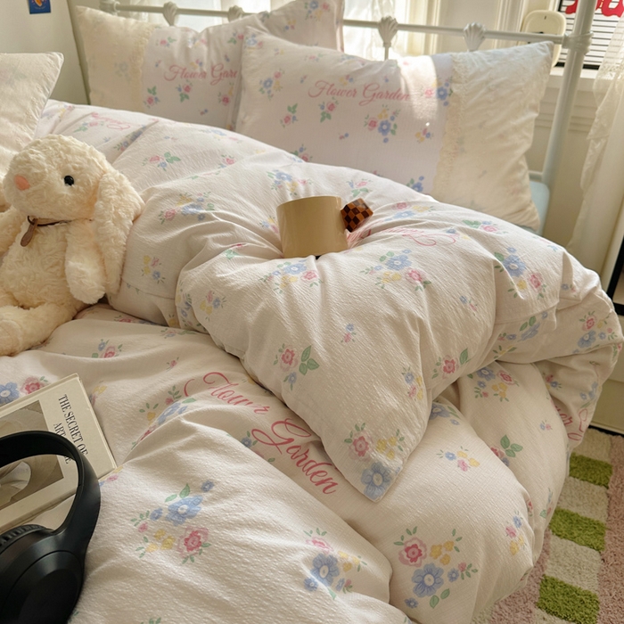 91家纺网 家纺一手货源 找家纺 花伞家居 2025新款A类韩系蕾丝花边云感木棉双层纱四件套（提供买家秀） 韩系锦朵