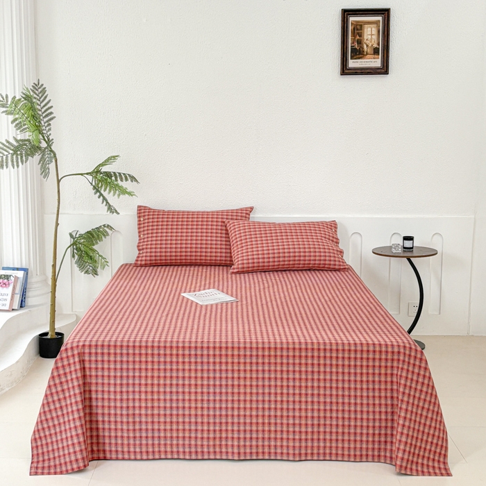 91家纺网 家纺一手货源 找家纺 织雅漫 2025春夏新款高端舒棉系列全棉纯棉100%棉细纱老粗布床单凉席席子 秋实-红