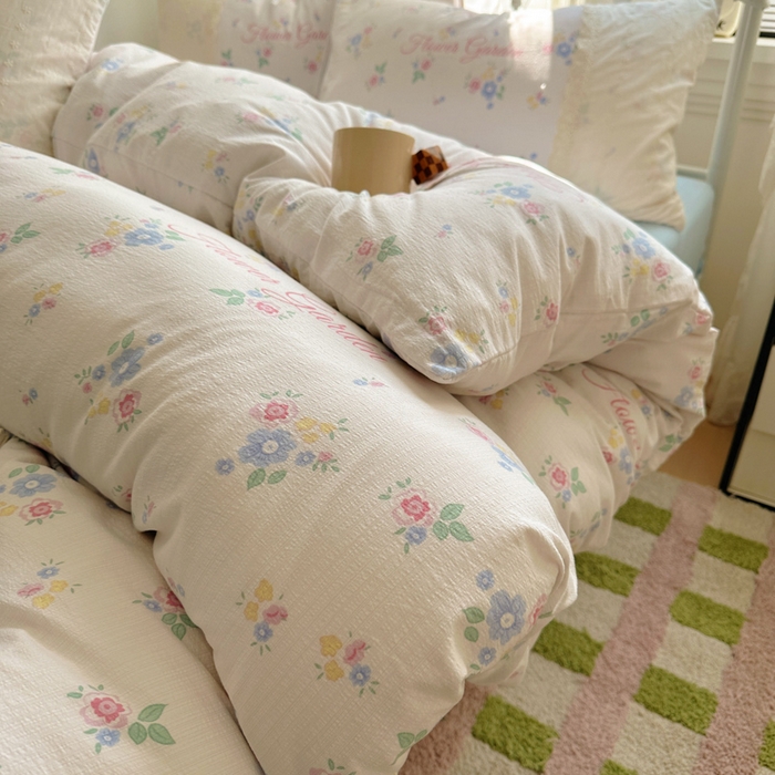 91家纺网 家纺一手货源 找家纺 花伞家居 2025新款A类韩系蕾丝花边云感木棉双层纱四件套（提供买家秀） 韩系锦朵