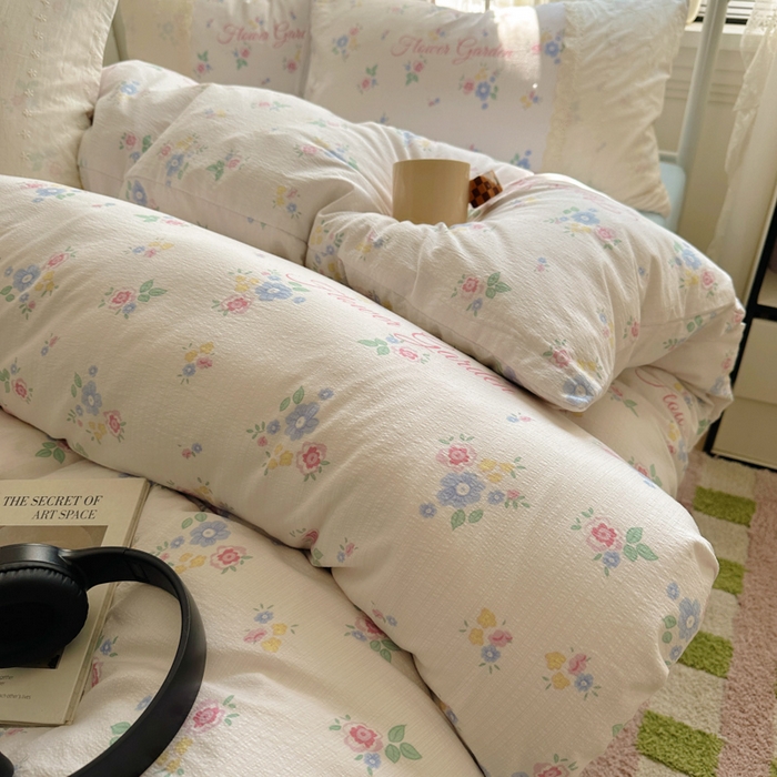 91家纺网 家纺一手货源 找家纺 花伞家居 2025新款A类韩系蕾丝花边云感木棉双层纱四件套（提供买家秀） 韩系锦朵