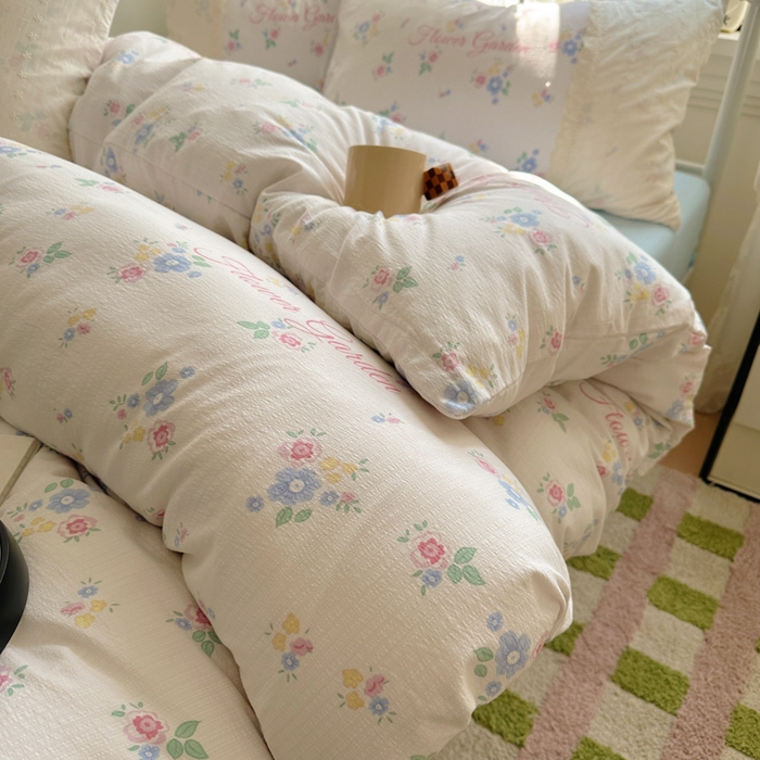 91家纺网 家纺一手货源 找家纺 花伞家居 2025新款A类韩系蕾丝花边云感木棉双层纱四件套（提供买家秀） 韩系锦朵