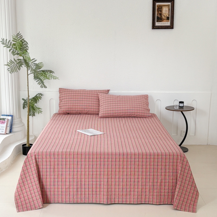 织雅漫 2025春夏新款高端舒棉系列全棉纯棉100%棉细纱老粗布床单凉席席子 山青-红