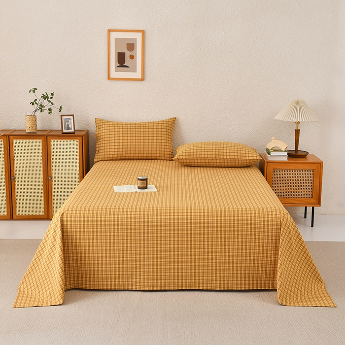 91家纺网 家纺一手货源 找家纺 织雅漫 2025春夏新款高端舒棉系列全棉纯棉100%棉细纱老粗布床单凉席席子 千初-黄