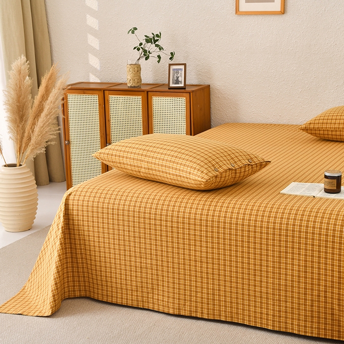 91家纺网 家纺一手货源 找家纺 织雅漫 2025春夏新款高端舒棉系列全棉纯棉100%棉细纱老粗布床单凉席席子 千初-黄