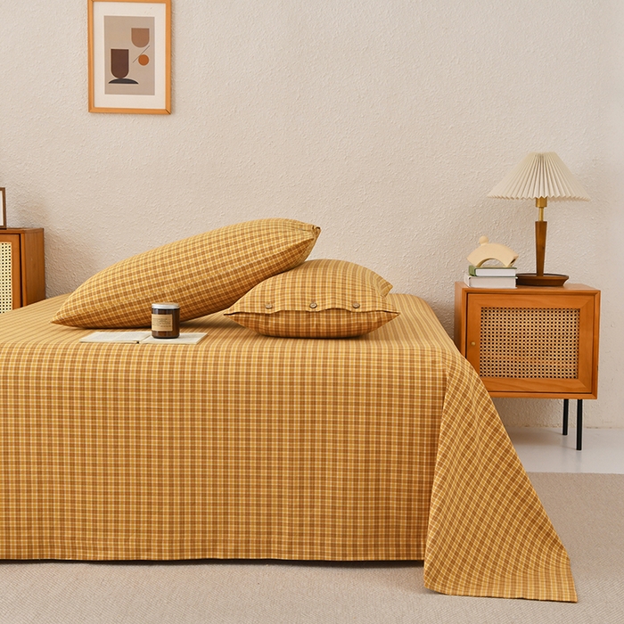 91家纺网 家纺一手货源 找家纺 织雅漫 2025春夏新款高端舒棉系列全棉纯棉100%棉细纱老粗布床单凉席席子 千初-黄