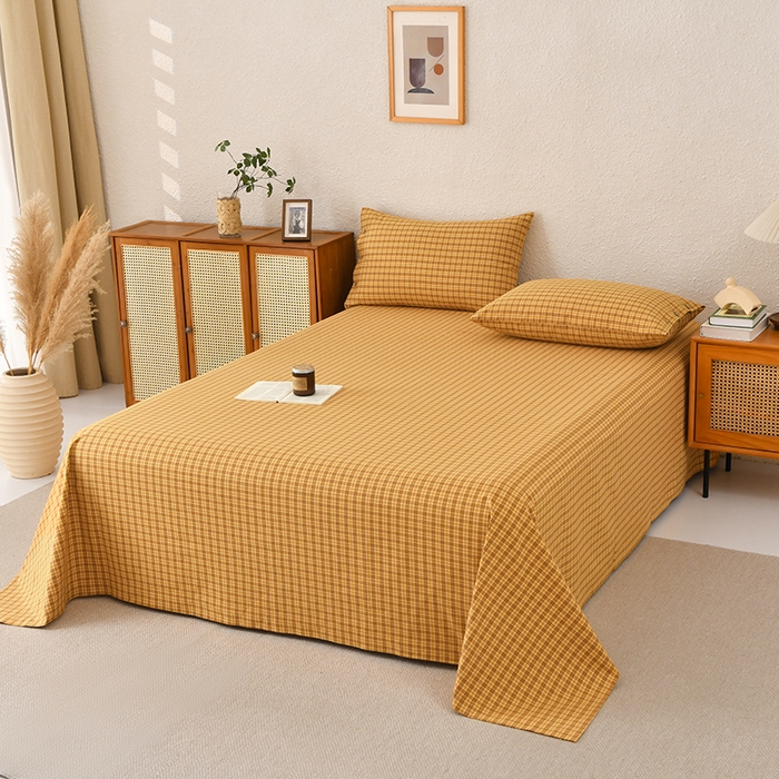 91家纺网 家纺一手货源 找家纺 织雅漫 2025春夏新款高端舒棉系列全棉纯棉100%棉细纱老粗布床单凉席席子 千初-黄