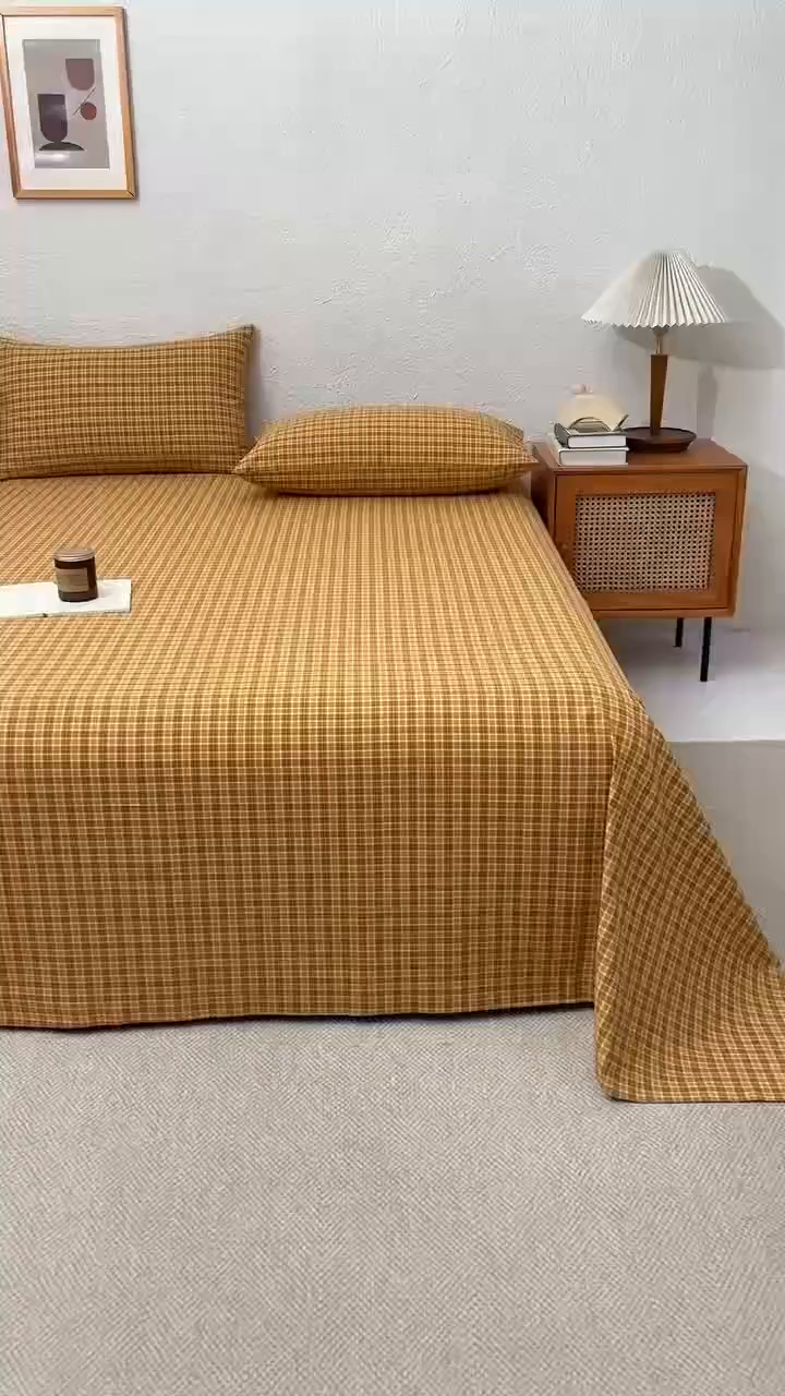 91家纺网 家纺一手货源 找家纺 织雅漫 2025春夏新款高端舒棉系列全棉纯棉100%棉细纱老粗布床单凉席席子 千初-黄