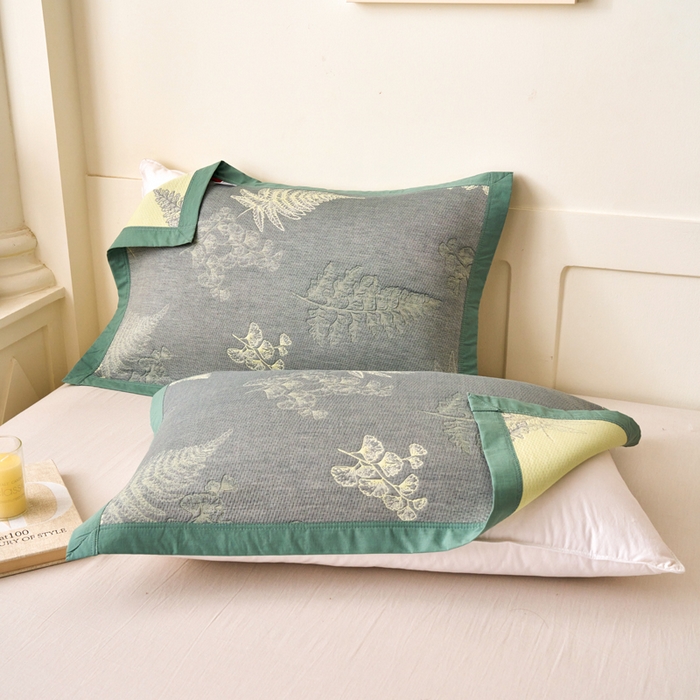 棠薇家纺 2025新款简约包边款枕巾纯棉枕巾夹绵枕巾透气吸汗 轻纱曼舞绿枕巾