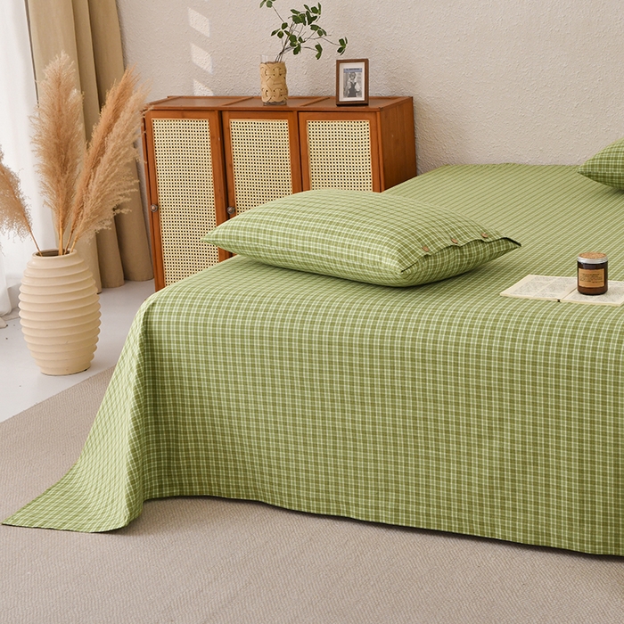 91家纺网 家纺一手货源 找家纺 织雅漫 2025春夏新款高端舒棉系列全棉纯棉100%棉细纱老粗布床单凉席席子 千初-绿