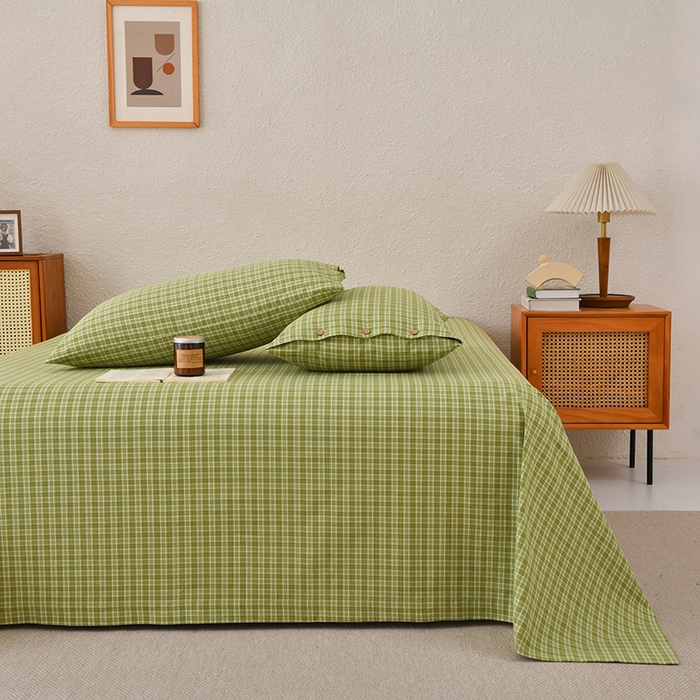 91家纺网 家纺一手货源 找家纺 织雅漫 2025春夏新款高端舒棉系列全棉纯棉100%棉细纱老粗布床单凉席席子 千初-绿