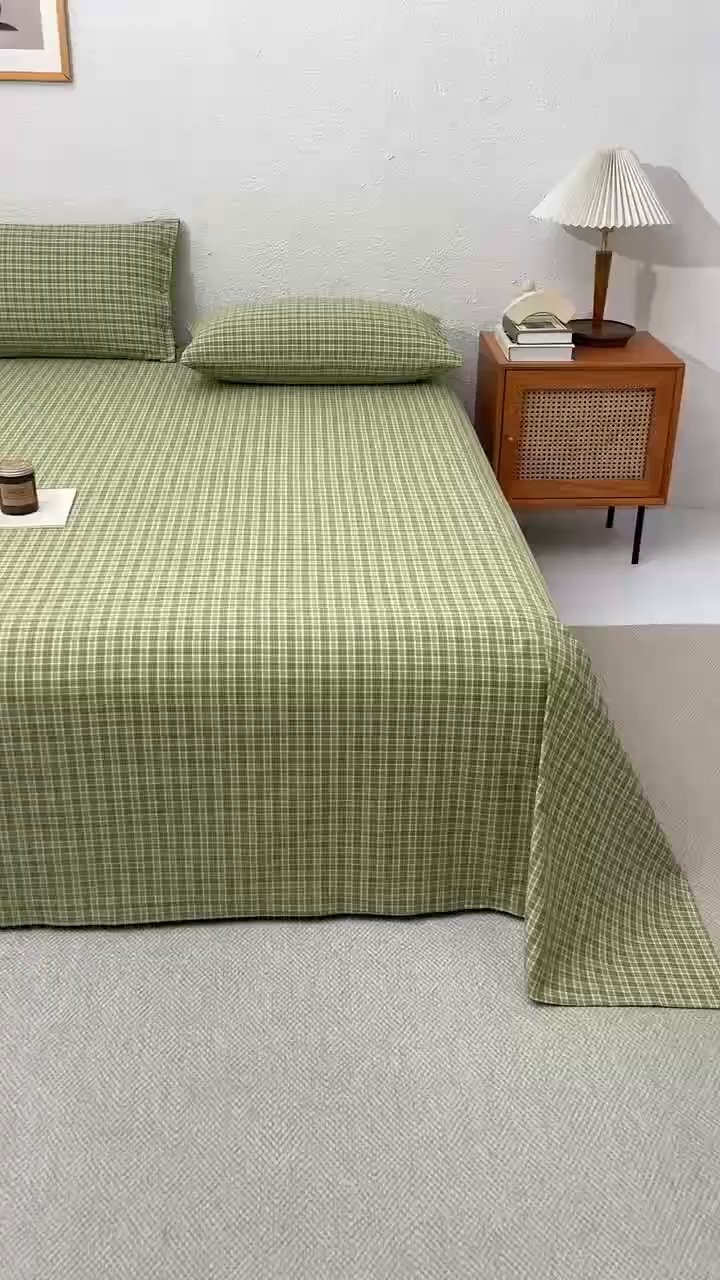 91家纺网 家纺一手货源 找家纺 织雅漫 2025春夏新款高端舒棉系列全棉纯棉100%棉细纱老粗布床单凉席席子 千初-绿