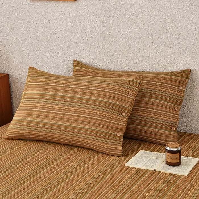 91家纺网 家纺一手货源 找家纺 织雅漫 2025春夏新款高端舒棉系列全棉纯棉100%棉细纱老粗布床单凉席席子 扶霞-咖