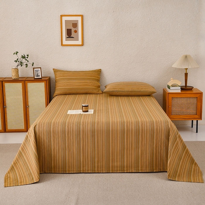 91家纺网 家纺一手货源 找家纺 织雅漫 2025春夏新款高端舒棉系列全棉纯棉100%棉细纱老粗布床单凉席席子 扶霞-咖