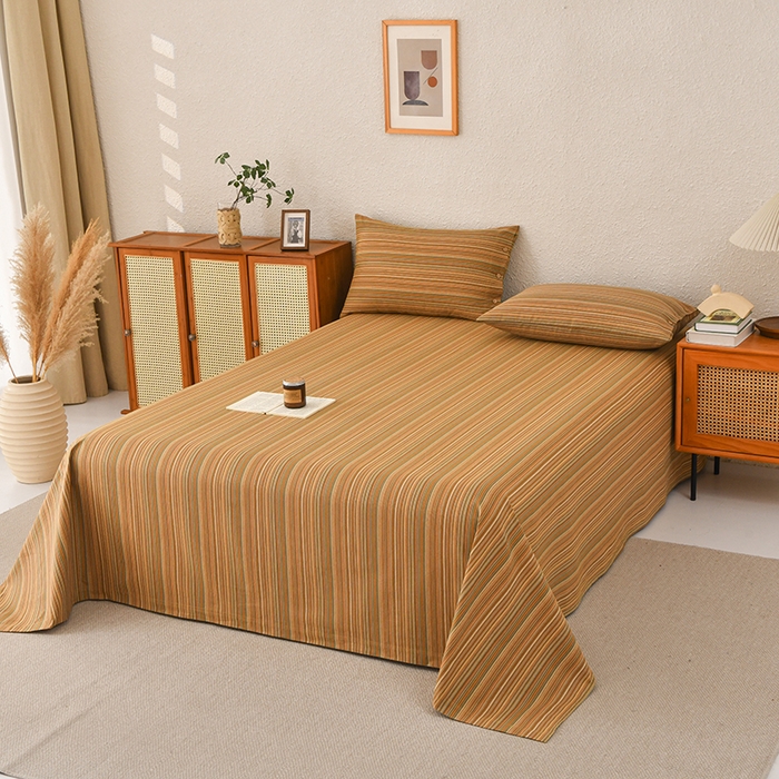 91家纺网 家纺一手货源 找家纺 织雅漫 2025春夏新款高端舒棉系列全棉纯棉100%棉细纱老粗布床单凉席席子 扶霞-咖