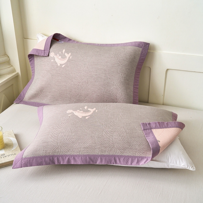 棠薇家纺 2025新款简约包边款枕巾纯棉枕巾夹绵枕巾透气吸汗 顽皮海豚枕巾