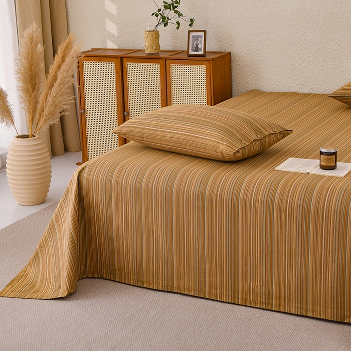 91家纺网 家纺一手货源 找家纺 织雅漫 2025春夏新款高端舒棉系列全棉纯棉100%棉细纱老粗布床单凉席席子 扶霞-咖