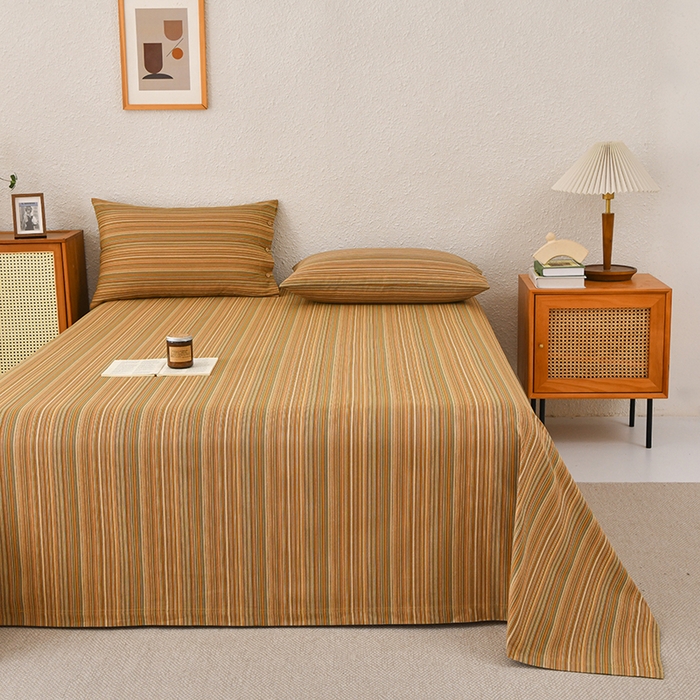 91家纺网 家纺一手货源 找家纺 织雅漫 2025春夏新款高端舒棉系列全棉纯棉100%棉细纱老粗布床单凉席席子 扶霞-咖