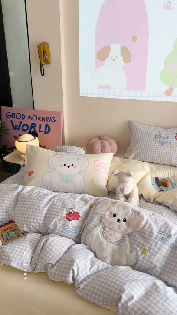 91家纺网 家纺一手货源 找家纺 （总）觅糖家纺 2025秋冬韩系全棉水洗棉系列四件套