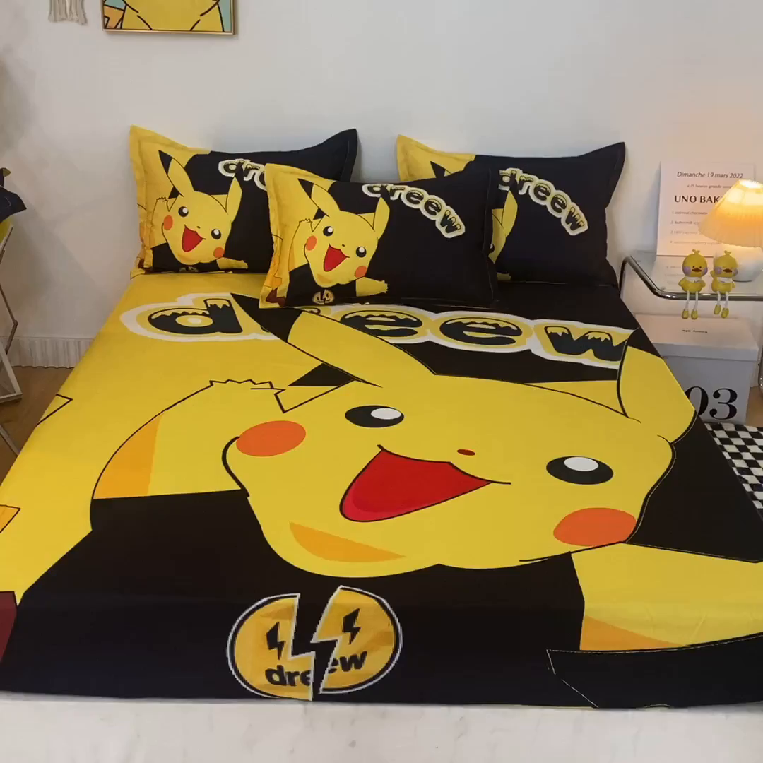 91家纺网 家纺一手货源 找家纺 一电 2024新款卡通床单床笠棕垫床套防尘罩席床垫保护套卡通儿童上下床床单床笠-第一批 闪电皮卡丘