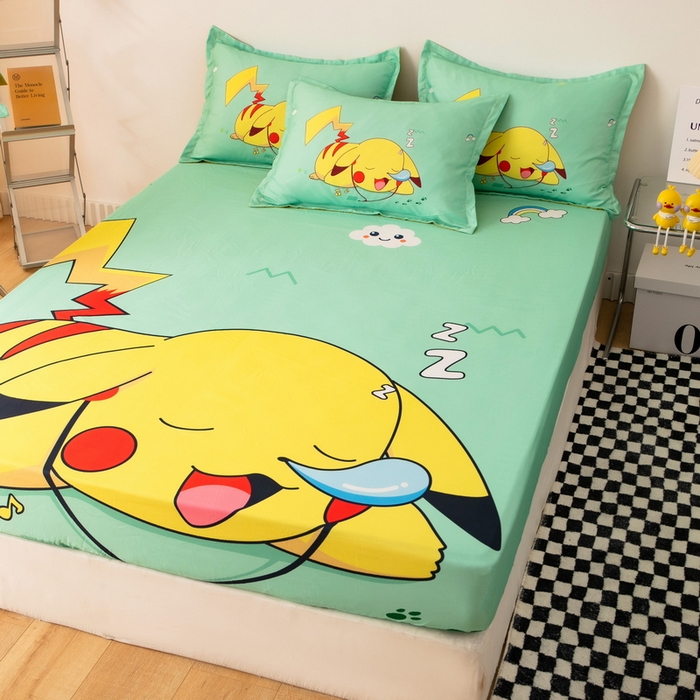 91家纺网 家纺一手货源 找家纺 一电 2024新款卡通床单床笠棕垫床套防尘罩席床垫保护套卡通儿童上下床床单床笠-第一批 呼呼皮卡丘