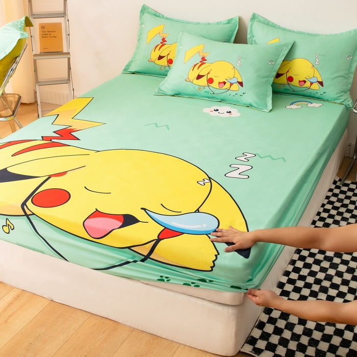 91家纺网 家纺一手货源 找家纺 一电 2024新款卡通床单床笠棕垫床套防尘罩席床垫保护套卡通儿童上下床床单床笠-第一批 呼呼皮卡丘