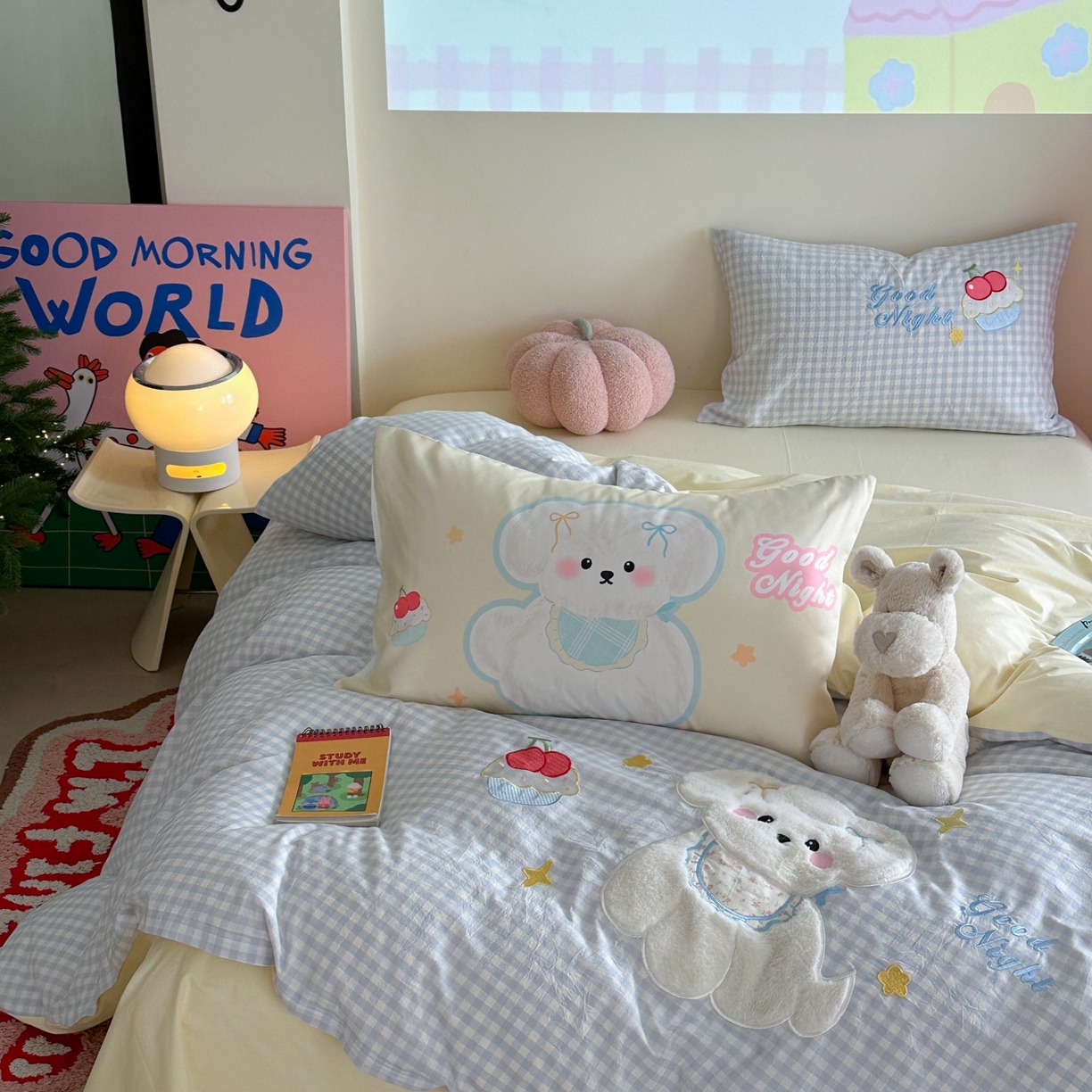 91家纺网 家纺一手货源 找家纺 （总）觅糖家纺 2025秋冬韩系全棉水洗棉系列四件套