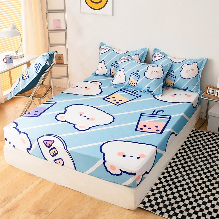 91家纺网 家纺一手货源 找家纺 一电 2024新款卡通床单床笠棕垫床套防尘罩席床垫保护套卡通儿童上下床床单床笠-第一批 奶茶小熊