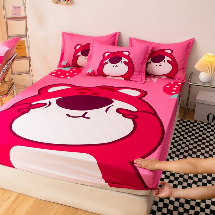 91家纺网 家纺一手货源 找家纺 一电 2024新款卡通床单床笠棕垫床套防尘罩席床垫保护套卡通儿童上下床床单床笠-第一批 草莓大雄
