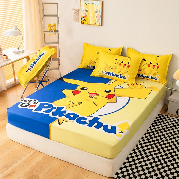 91家纺网 家纺一手货源 找家纺 一电 2024新款卡通床单床笠棕垫床套防尘罩席床垫保护套卡通儿童上下床床单床笠-第一批 淘气皮卡丘