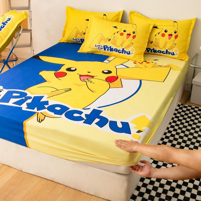 91家纺网 家纺一手货源 找家纺 一电 2024新款卡通床单床笠棕垫床套防尘罩席床垫保护套卡通儿童上下床床单床笠-第一批 淘气皮卡丘