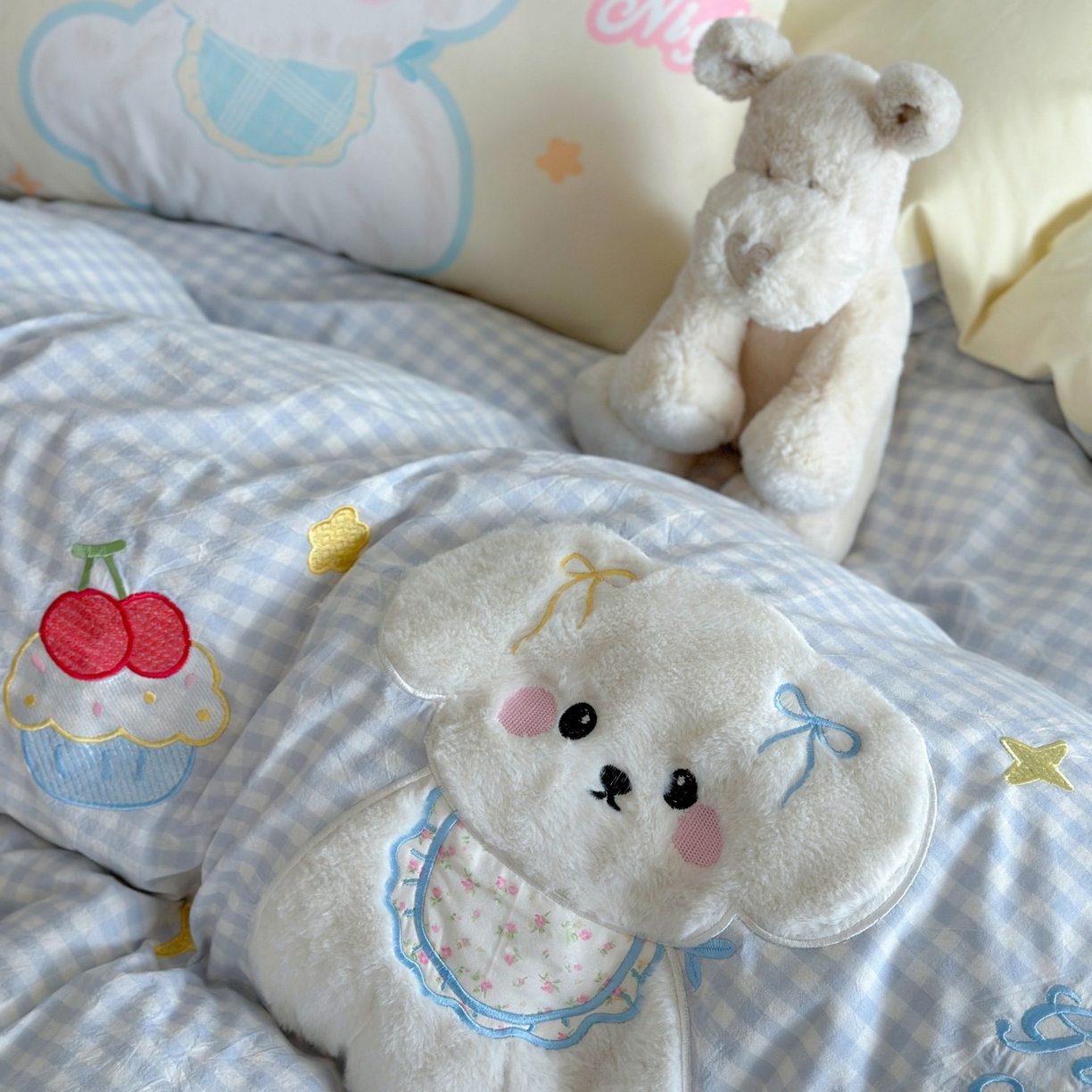 91家纺网 家纺一手货源 找家纺 觅糖家纺 2025秋冬韩系全棉水洗棉系列四件套 樱桃狗狗