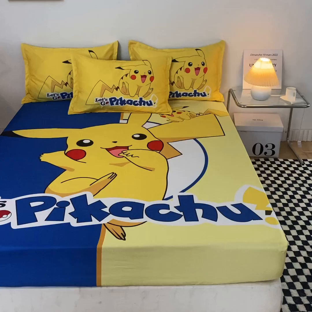 91家纺网 家纺一手货源 找家纺 一电 2024新款卡通床单床笠棕垫床套防尘罩席床垫保护套卡通儿童上下床床单床笠-第一批 淘气皮卡丘