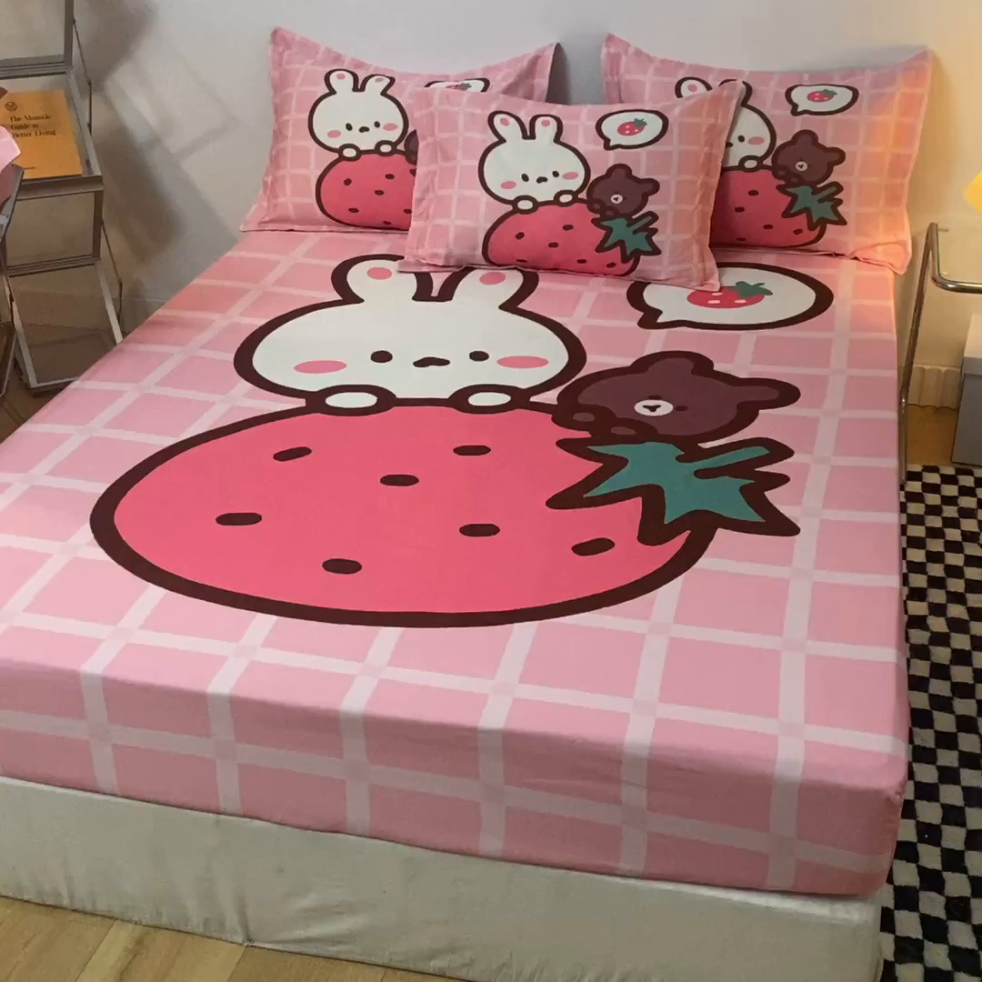 91家纺网 家纺一手货源 找家纺 一电 2024新款卡通床单床笠棕垫床套防尘罩席床垫保护套卡通儿童上下床床单床笠-第一批 草莓动物