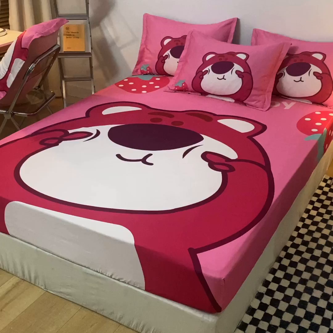 91家纺网 家纺一手货源 找家纺 一电 2024新款卡通床单床笠棕垫床套防尘罩席床垫保护套卡通儿童上下床床单床笠-第一批 草莓大雄