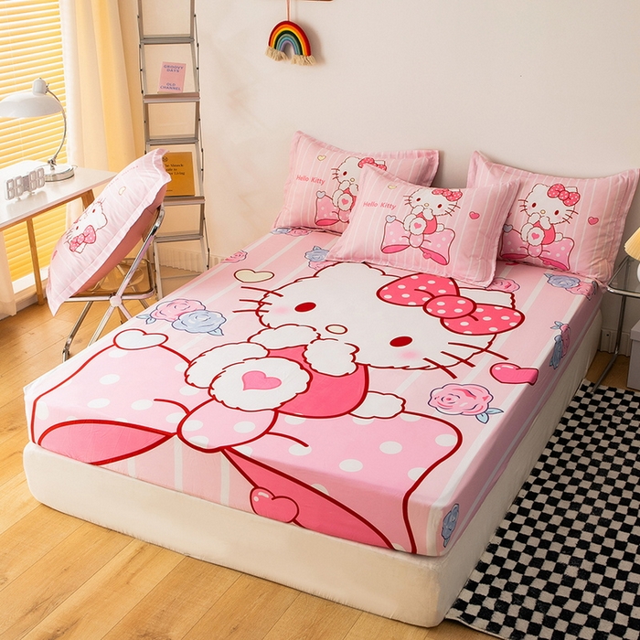 91家纺网 家纺一手货源 找家纺 一电 2024新款卡通床单床笠棕垫床套防尘罩席床垫保护套卡通儿童上下床床单床笠-第一批 害羞KT