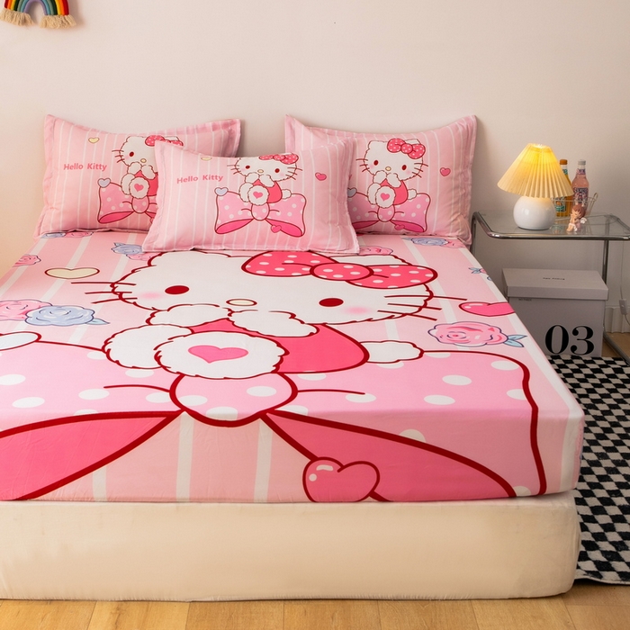 91家纺网 家纺一手货源 找家纺 一电 2024新款卡通床单床笠棕垫床套防尘罩席床垫保护套卡通儿童上下床床单床笠-第一批 害羞KT