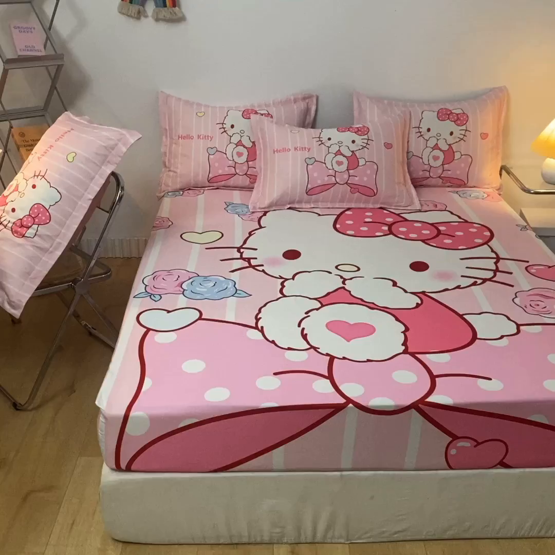 91家纺网 家纺一手货源 找家纺 一电 2024新款卡通床单床笠棕垫床套防尘罩席床垫保护套卡通儿童上下床床单床笠-第一批 害羞KT