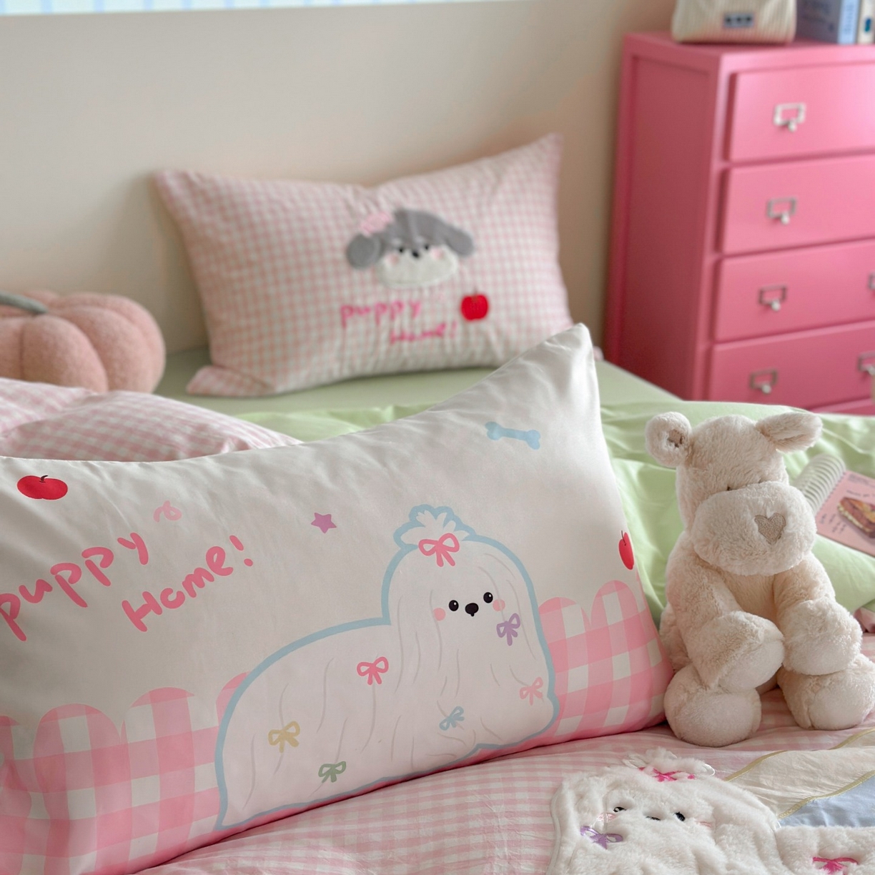 91家纺网 家纺一手货源 找家纺 觅糖家纺 2025秋冬韩系全棉水洗棉系列四件套 小狗屋