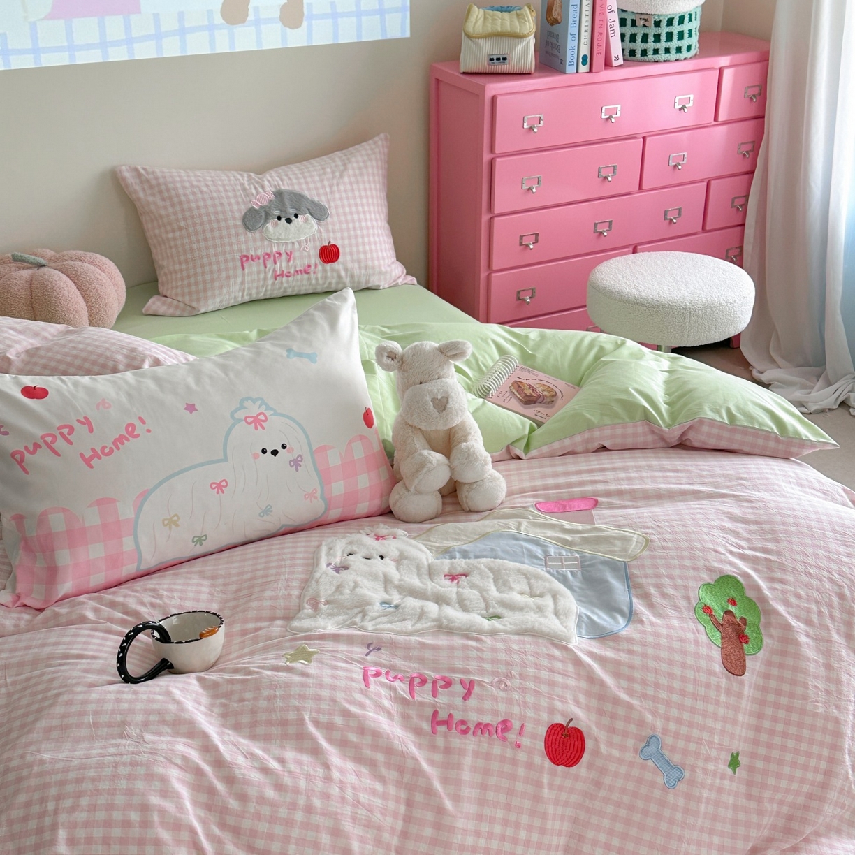 91家纺网 家纺一手货源 找家纺 觅糖家纺 2025秋冬韩系全棉水洗棉系列四件套 小狗屋