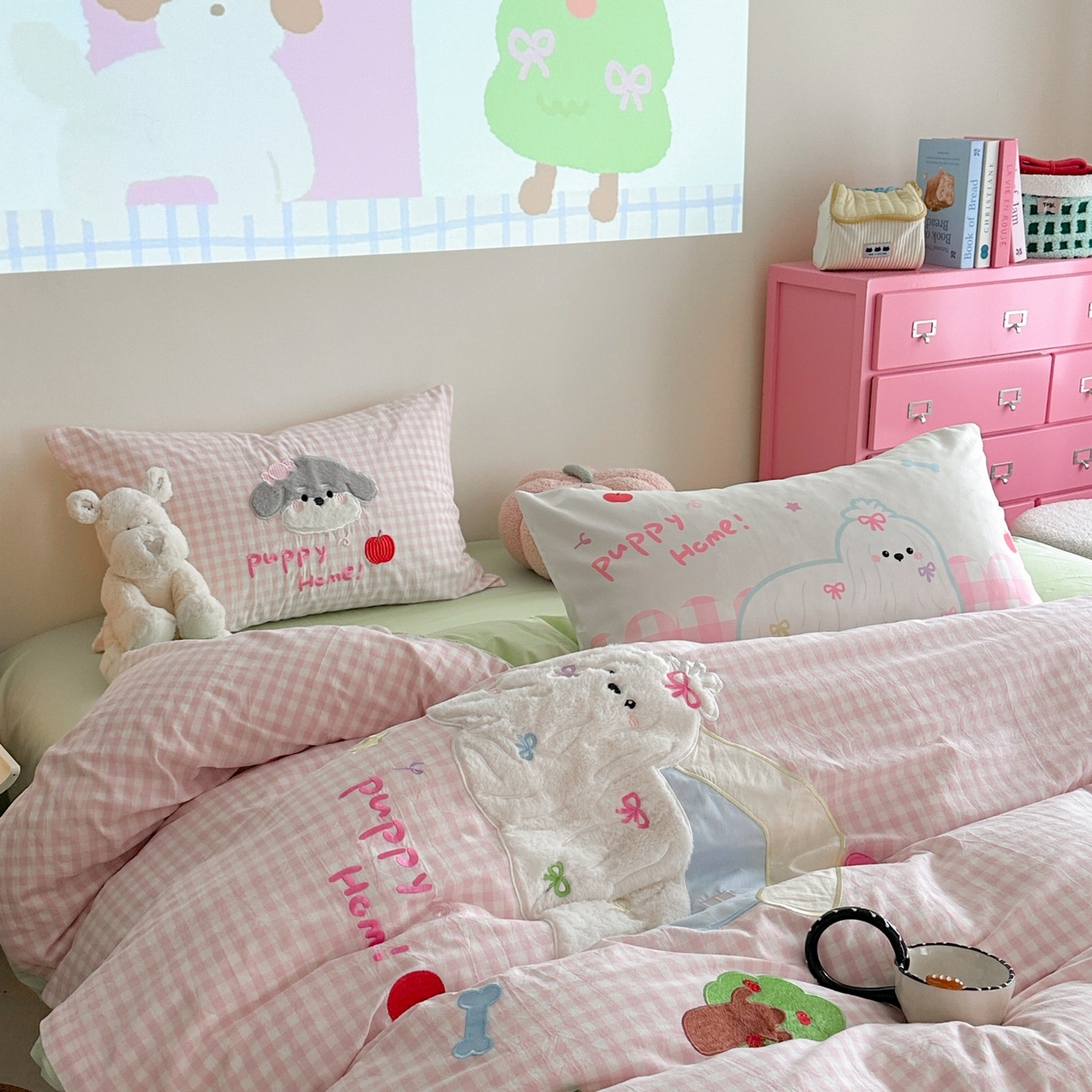 91家纺网 家纺一手货源 找家纺 觅糖家纺 2025秋冬韩系全棉水洗棉系列四件套 小狗屋