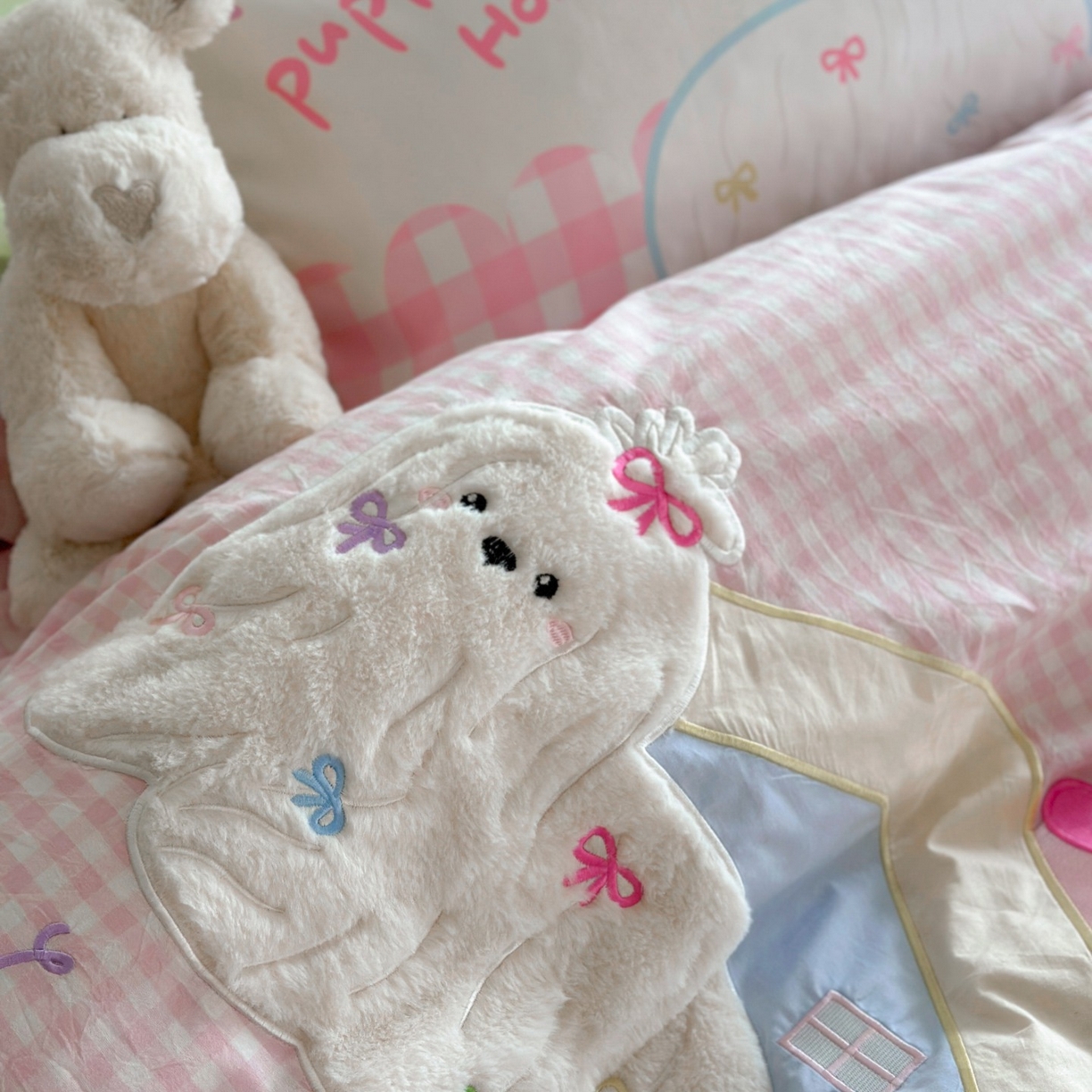 91家纺网 家纺一手货源 找家纺 觅糖家纺 2025秋冬韩系全棉水洗棉系列四件套 小狗屋